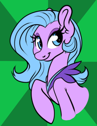 Size: 363x469 | Tagged: safe, artist:srsishere, mane-iac, earth pony, pony, g4, abstract background, alternate hair color, alternate hairstyle, clothes, female, lidded eyes, mare, raised hoof, shawl, smiling, solo, tresemme, younger