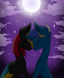 Size: 810x986 | Tagged: safe, artist:dualtry, oc, pony, couple, female, love, male, mare, moon, night, oc x oc, playstation, shipping
