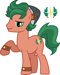 Size: 802x996 | Tagged: safe, artist:cloudy glow, timber spruce, earth pony, pony, equestria girls, g4, cutie mark, equestria girls ponified, hat, male, ponified, raised hoof, simple background, smiling, transparent background