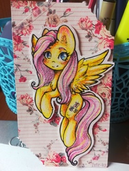 Size: 1620x2160 | Tagged: safe, artist:zefirka, fluttershy, pegasus, pony, g4, female, mare, solo, traditional art, wings
