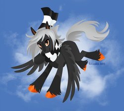 Size: 1280x1149 | Tagged: safe, artist:kittiara, oc, oc only, pegasus, pony, clothes, flying, hat, scarf, solo, top hat, unshorn fetlocks