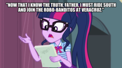 Size: 600x337 | Tagged: safe, edit, edited screencap, screencap, sci-twi, twilight sparkle, equestria girls, g4, my little pony equestria girls: better together, stressed in show, bender should not be allowed on tv, caption, futurama, image macro, male, text