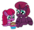 Size: 1217x1080 | Tagged: safe, artist:徐詩珮, fizzlepop berrytwist, tempest shadow, oc, oc:betty pop, alicorn, pony, unicorn, g4, alicornified, cupcake, female, filly, food, magical lesbian spawn, mother and daughter, next generation, offspring, parent:glitter drops, parent:tempest shadow, parents:glittershadow, race swap, simple background, transparent background