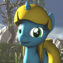 Size: 1000x1000 | Tagged: safe, artist:christian69229, oc, oc only, oc:sunshine denom, pony, unicorn, 3d, bust, female, looking at you, mare, portrait, solo, source filmmaker
