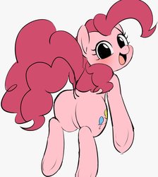 Size: 867x966 | Tagged: safe, artist:manachaaaaaaaa, pinkie pie, earth pony, pony, g4, balloonbutt, butt, dock, featureless crotch, female, looking back, mare, plot, simple background, smiling, solo