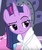 Size: 503x594 | Tagged: safe, screencap, twilight sparkle, alicorn, pony, g4, rarity's biggest fan, alternate hairstyle, annoyed, bathrobe, clothes, cropped, female, mare, raised eyebrow, reaction image, robe, solo, twilight sparkle (alicorn), twilight sparkle is not amused, unamused