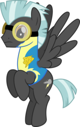 Size: 6000x9485 | Tagged: safe, artist:chainchomp2, thunderlane, pegasus, pony, g4, wonderbolts academy, absurd resolution, clothes, flying, goggles, lead pony badge, male, simple background, solo, stallion, transparent background, uniform, vector, wonderbolt trainee uniform
