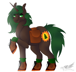 Size: 4246x4030 | Tagged: safe, artist:toxicartiststudio, oc, oc only, oc:pine shine, pony, unicorn, absurd resolution, boots, clothes, female, hiking, mare, saddle bag, shoes, socks, solo