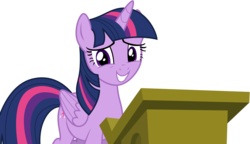 Size: 6600x3800 | Tagged: safe, artist:tomfraggle, twilight sparkle, alicorn, pony, g4, the cutie re-mark, cute, female, looking at you, podium, simple background, smiling, solo, transparent background, twiabetes, twilight sparkle (alicorn), vector