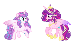 Size: 2100x1300 | Tagged: safe, artist:dianamur, princess cadance, princess flurry heart, pony, g4, alternate hairstyle, female, mother and daughter, older, older flurry heart, simple background, transparent background