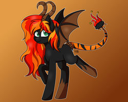 Size: 1280x1024 | Tagged: safe, artist:palerose522, oc, oc only, oc:hellfire (ice1517), demon, demon pony, pony, bat wings, female, gradient background, mare, raised hoof, red and black oc, solo, wings