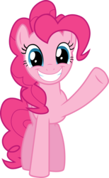 Size: 2285x3699 | Tagged: safe, artist:tomfraggle, pinkie pie, earth pony, pony, dragon quest, female, looking at you, mare, raised hoof, simple background, smile and wave, smiling, solo, transparent background, vector, waving