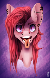 Size: 1130x1760 | Tagged: safe, artist:pprinceran, pinkie pie, earth pony, pony, g4, ear piercing, female, mare, open mouth, piercing, pinkamena diane pie, solo, tongue out, tongue piercing