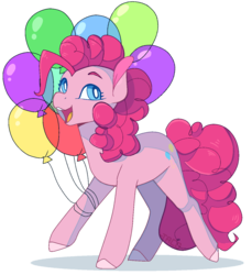 Size: 1234x1348 | Tagged: safe, artist:tacoanxietyflavor, pinkie pie, earth pony, pony, g4, balloon, colored ears, colored hooves, cute, diapinkes, female, open mouth, simple background, solo, transparent background