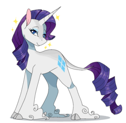 Size: 1280x1250 | Tagged: dead source, safe, artist:tacoanxietyflavor, rarity, classical unicorn, pony, unicorn, g4, alternate cutie mark, cloven hooves, colored ears, cute, female, horn, leonine tail, mare, raribetes, simple background, solo, sparkles, transparent background, unshorn fetlocks
