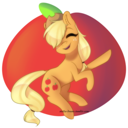 Size: 1280x1280 | Tagged: safe, artist:stella-drawz, applejack, earth pony, pony, g4, apple, cute, dock, ear fluff, female, food, hair over one eye, jackabetes, open mouth, solo