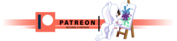 Size: 1280x298 | Tagged: safe, artist:arctic-fox, oc, oc only, oc:ashley fox, earth pony, pony, bipedal, earth pony oc, mouth hold, paintbrush, painting, patreon, patreon logo, simple background, transparent background