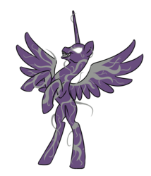 Size: 600x700 | Tagged: safe, artist:spyro-for-life, princess celestia, fanfic:the symbiote, g4, marvel, marvel comics, rearing, scorn (symbiote), simple background, symbiote, symbiote pony, transparent background