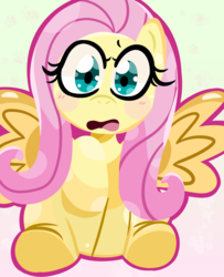 Size: 1280x1579 | Tagged: safe, artist:kira-vera, fluttershy, pony, g4, cute, female, flower, gradient background, open mouth, shyabetes, sitting, solo, spread wings, wings