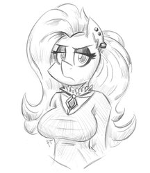 Size: 2044x2369 | Tagged: safe, artist:flutterthrash, fluttershy, anthro, g4, big breasts, breasts, busty fluttershy, clothes, female, fluttergoth, high res, mare, monochrome, simple background, sketch, white background