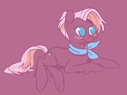 Size: 1159x872 | Tagged: safe, artist:jetsamjunk, jasmine leaf, pony, discordant harmony, g4, blushing, female, leg fluff, neckerchief, no pupils, prone, purple background, simple background, solo