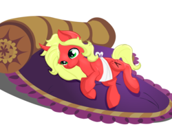 Size: 4600x3450 | Tagged: safe, artist:dumbwoofer, oc, oc only, oc:pony fort, pony, unicorn, fallout equestria, fallout equestria: pink eyes, bandage, fanfic art, female, injured, lying, lying on bed, mare, solo