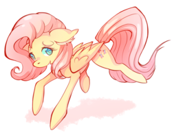 Size: 1280x1007 | Tagged: safe, artist:tazmiliandevil, fluttershy, pegasus, pony, g4, colored pupils, ear fluff, female, floppy ears, folded wings, looking at you, mare, simple background, solo, three quarter view, white background, wings