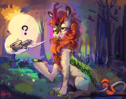 Size: 5110x4000 | Tagged: safe, artist:alumx, autumn blaze, kirin, g4, sounds of silence, angle grinder, autumn blaze is not amused, cloven hooves, confused, female, grinder, leonine tail, open mouth, solo, unamused