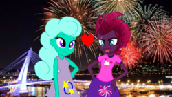 Size: 1920x1080 | Tagged: safe, artist:徐詩珮, fizzlepop berrytwist, glitter drops, tempest shadow, equestria girls, g4, 2019, equestria girls-ified, female, happy new year, happy new year 2019, holiday, lesbian, ship:glittershadow, shipping