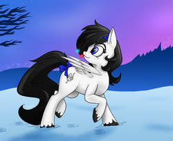 Size: 2000x1631 | Tagged: safe, artist:lioncubcreations, oc, oc only, oc:moon shine, pegasus, pony, commission, snow, snowflake, solo, winter, ych result