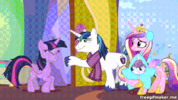Size: 444x250 | Tagged: safe, screencap, princess cadance, princess flurry heart, shining armor, twilight sparkle, alicorn, pony, g4, my little pony best gift ever, animated, cute, dithering, faic, flurrybetes, gif, twiabetes, twilight sparkle (alicorn)