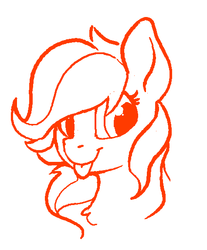 Size: 475x573 | Tagged: safe, artist:dimfann, earth pony, pony, :p, bust, chest fluff, female, lineart, looking at you, mare, monochrome, pixel-crisp art, portrait, silly, simple background, sketch, smiling, solo, tongue out, white background