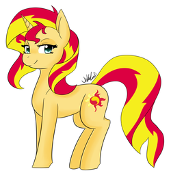 Size: 1280x1280 | Tagged: safe, artist:jovalic, sunset shimmer, pony, unicorn, g4, adorasexy, bedroom eyes, cute, female, lidded eyes, looking at you, mare, seductive, seductive look, sexy, shimmerbetes, smiling, solo, stupid sexy sunset shimmer