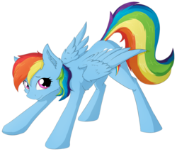 Size: 1000x854 | Tagged: safe, artist:wolfypon, rainbow dash, pegasus, pony, g4, backwards cutie mark, female, looking at you, mare, simple background, smiling, solo, transparent background