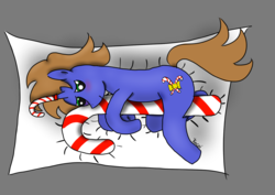 Size: 1684x1191 | Tagged: safe, artist:kacpi, oc, oc only, oc:sweet stick, pony, unicorn, candy, christmas, cute, food, holiday, looking at you, male, smiling, solo