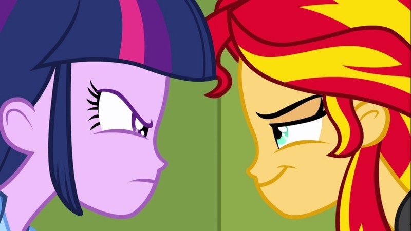 1925745 - safe, screencap, sunset shimmer, twilight sparkle, equestria  girls, equestria girls (movie), angry, confrontation, duo, female, rivalry,  smiling, smirk, smug - Derpibooru