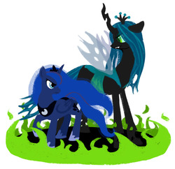 Size: 800x774 | Tagged: safe, artist:angeban, princess luna, queen chrysalis, alicorn, changeling, changeling queen, pony, g4, duo, duo female, female, mare, simple background, white background