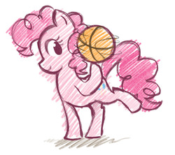 Size: 712x633 | Tagged: safe, artist:angeban, pinkie pie, earth pony, pony, g4, basketball, female, mare, profile, simple background, smiling, solo, spinning, sports, white background