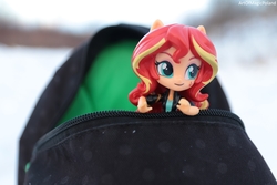 Size: 6000x4000 | Tagged: safe, artist:artofmagicpoland, sunset shimmer, equestria girls, g4, backpack, doll, equestria girls minis, female, irl, looking at you, photo, solo, toy