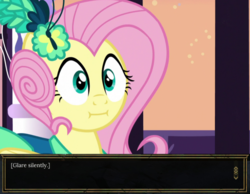 Size: 805x626 | Tagged: safe, screencap, fluttershy, pony, g4, make new friends but keep discord, cropped, female, glare silently, scrunchy face, solo, tyranny