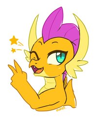 Size: 785x960 | Tagged: safe, artist:maren, smolder, dragon, g4, cute, dragoness, female, looking at you, open mouth, simple background, smolderbetes, solo, white background