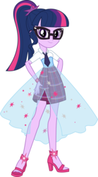 Size: 3936x7093 | Tagged: safe, artist:shootingstarsentry, sci-twi, twilight sparkle, equestria girls, g4, absurd resolution, alternate clothes, clothes, doll, dress, female, glasses, necktie, ponytail, see-through, simple background, smiling, so many styles, solo, toy, transparent background