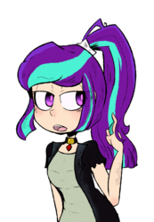 Size: 1122x1624 | Tagged: safe, artist:urbanqhoul, aria blaze, human, equestria girls, g4, my little pony equestria girls: rainbow rocks, blushing, choker, clothes, colored pupils, eyebrows, eyebrows visible through hair, female, gem, humanized, jewelry, open mouth, simple background, siren gem, solo, transparent background