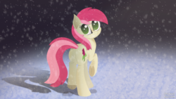 Size: 5120x2880 | Tagged: safe, artist:just rusya, roseluck, earth pony, pony, g4, butt, female, looking at you, looking back, looking back at you, mare, plot, raised hoof, smiling, snow, snowfall, solo, turned head, underhoof, winter