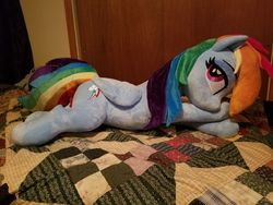 Size: 2048x1536 | Tagged: safe, artist:epicrainbowcrafts, rainbow dash, pegasus, pony, g4, bedroom eyes, irl, life size, lying down, photo, plushie, solo