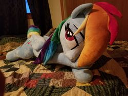 Size: 2048x1536 | Tagged: safe, artist:epicrainbowcrafts, rainbow dash, pony, g4, bedroom eyes, female, irl, life size, lying down, photo, plushie, solo