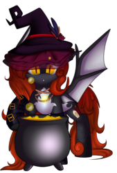 Size: 1440x2130 | Tagged: safe, artist:xcinnamon-twistx, oc, oc only, oc:mandrake potion, pony, art trade, brewing, cauldron, hat, potion, simple background, solo, transparent background, witch, witch hat