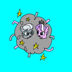 Size: 768x768 | Tagged: safe, artist:buckybo, derpibooru exclusive, diamond tiara, silver spoon, earth pony, pony, g4, angry, ball of violence, blue background, female, filly, glasses, simple background
