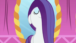 Size: 1920x1080 | Tagged: safe, screencap, rarity, pony, g4, rarity's biggest fan, alternate hairstyle, female, hair over one eye, mirror, solo
