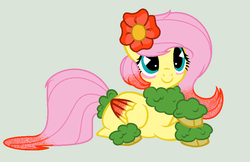 Size: 884x572 | Tagged: safe, artist:cookie-bases, artist:eggi-myst3ry, fluttershy, pegasus, pony, g4, base used, cagney carnation, crossover, cuphead, flower, flower in hair, fusion, leaves